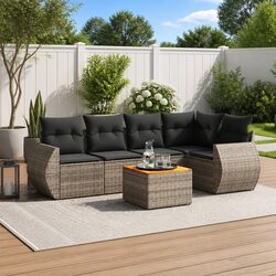 6-Piece Grey Poly Rattan Garden Sofa Set with Cushions