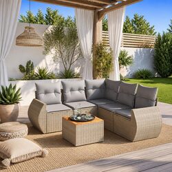 6 Piece Beige Garden Sofa Set with Cushions