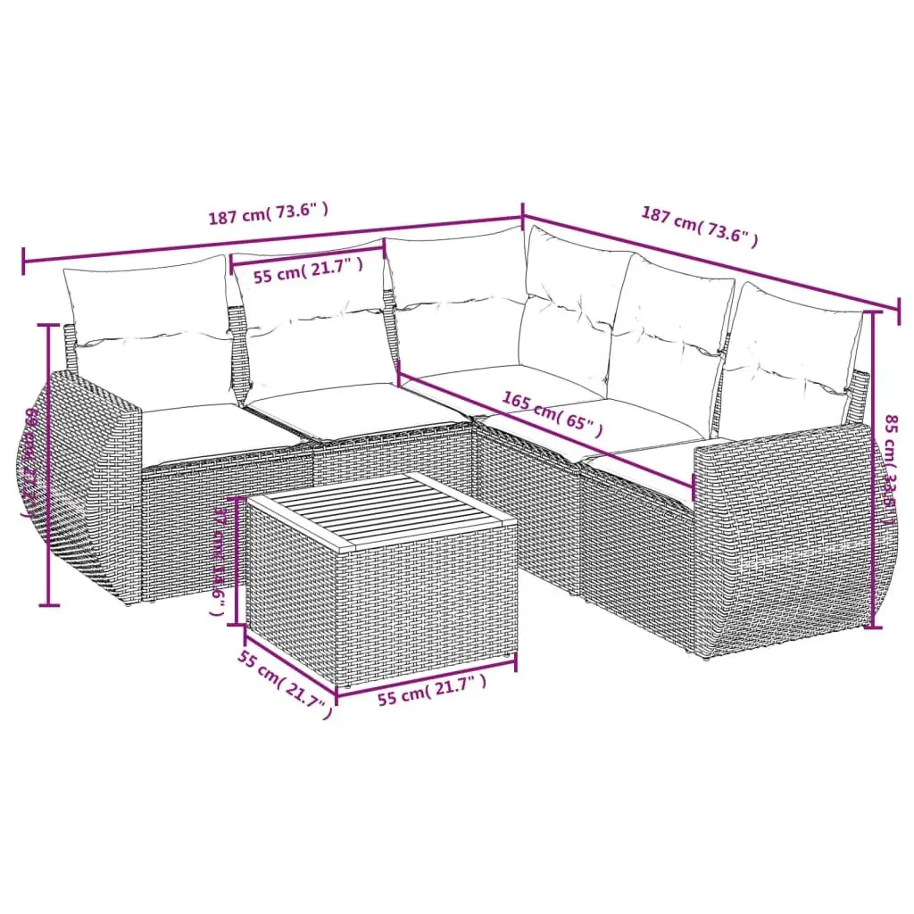 6 Piece Beige Garden Sofa Set with Cushions