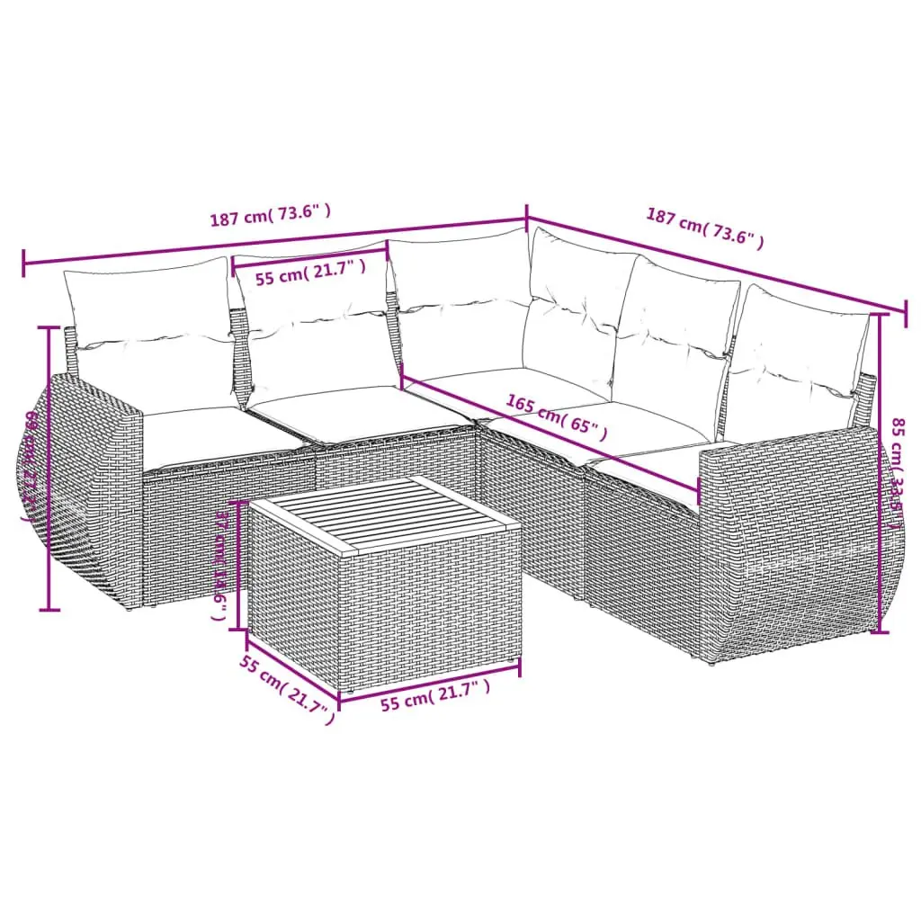 Garden Sofa Set PE Rattan 6 Piece Outdoor Furniture Grey with Cushions