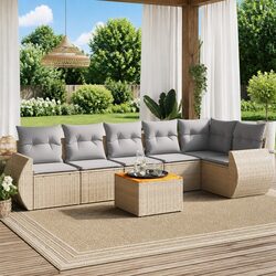 7 Piece Beige Outdoor Garden Sofa Set with Cushions