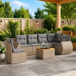 Beige 7 Piece Outdoor Garden Sofa Set with Cushions