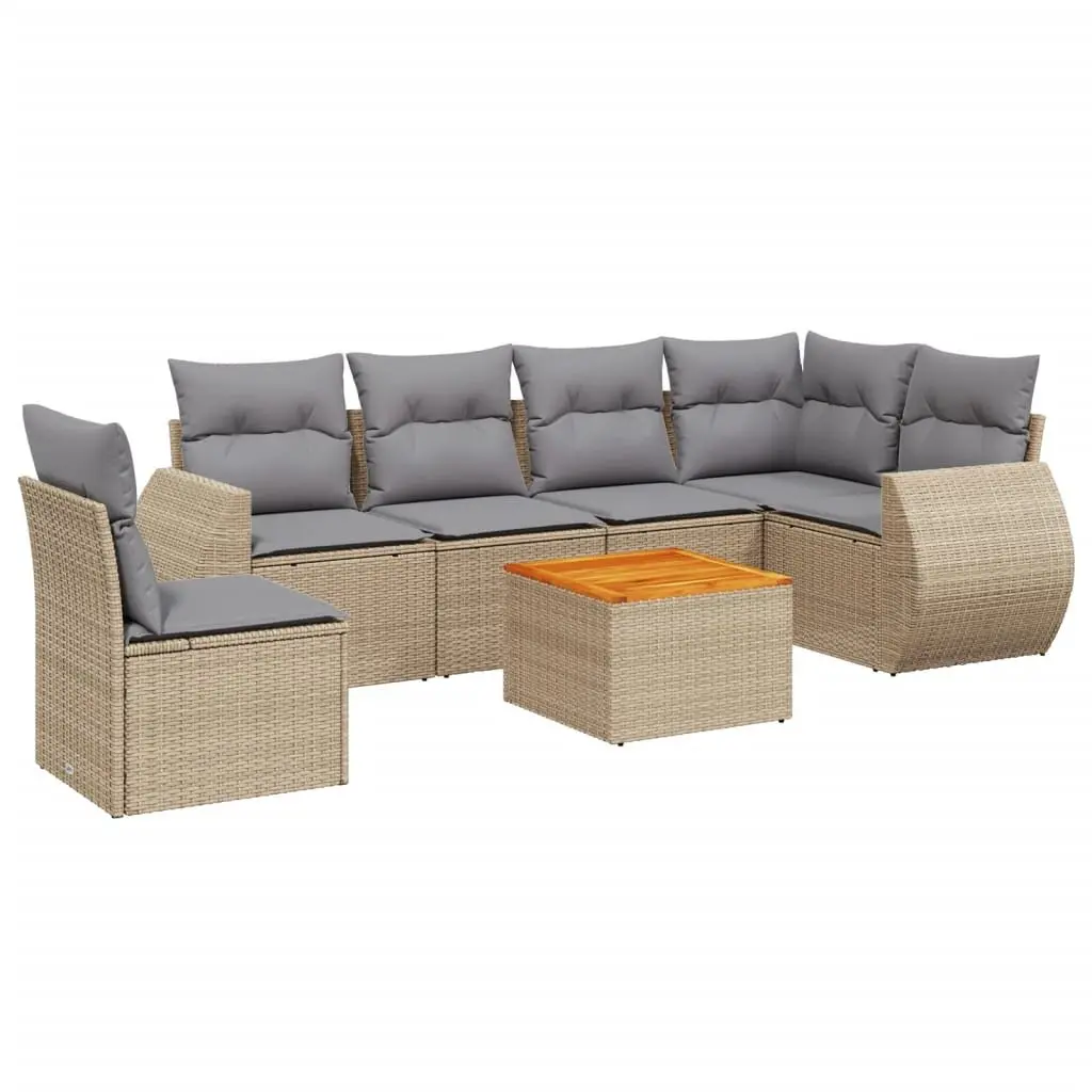 Beige 7 Piece Outdoor Garden Sofa Set with Cushions