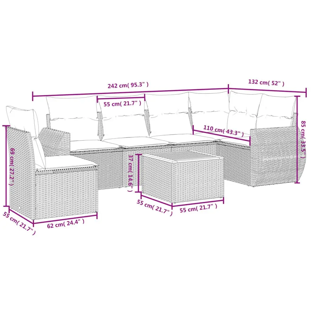 Beige 7 Piece Outdoor Garden Sofa Set with Cushions