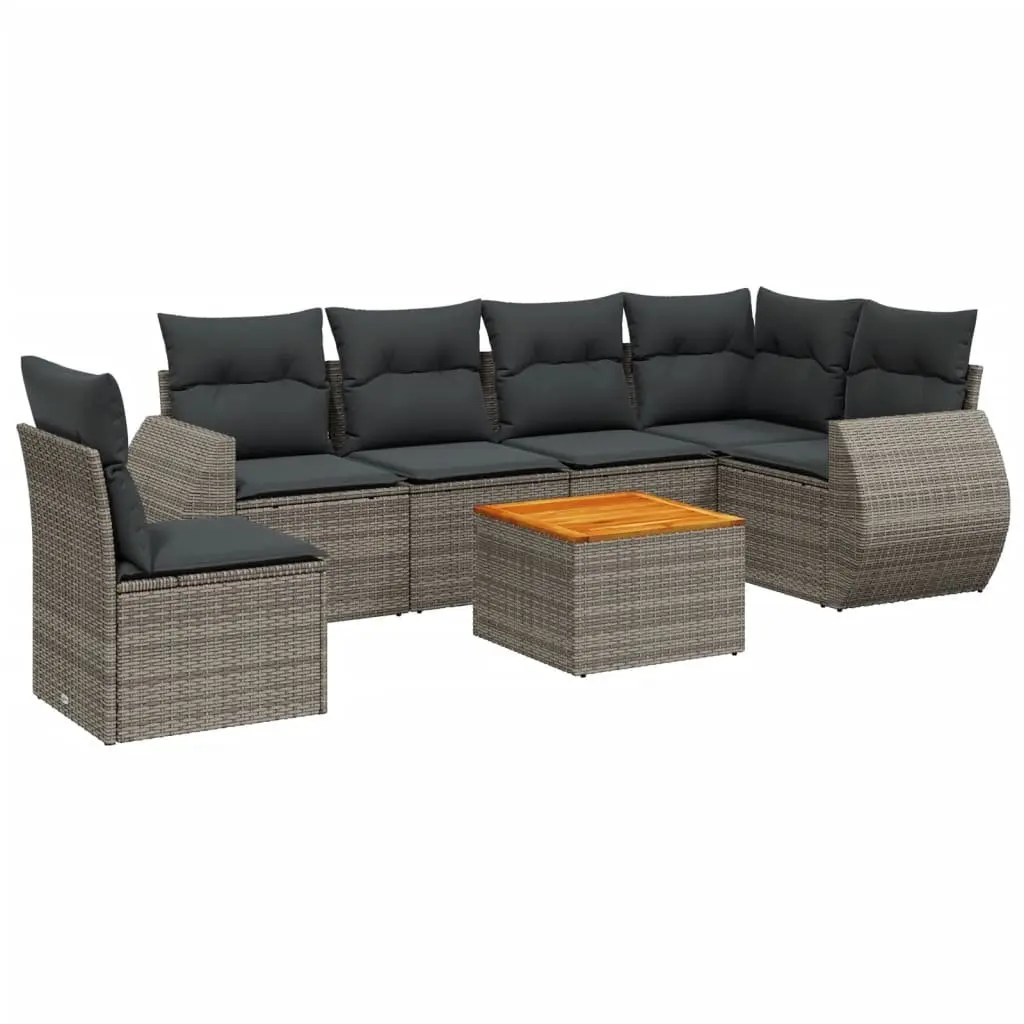 7 Piece Outdoor Garden Sofa Set Grey Poly Rattan