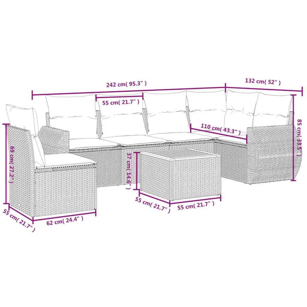 7 Piece Outdoor Garden Sofa Set Grey Poly Rattan