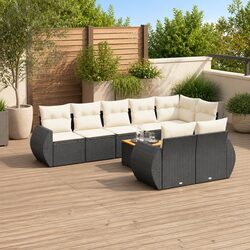 Durable 9 Piece Outdoor Garden Sofa Set in Black Rattan
