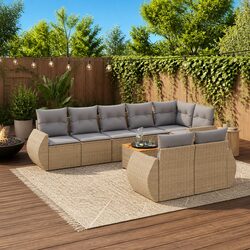 9-Piece Outdoor Patio Sofa Set in Beige Poly Rattan