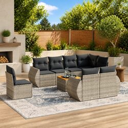 Durable 9 Piece Modular Garden Sofa Set in Grey