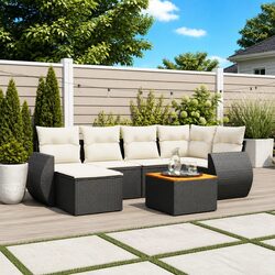 Durable 7 Piece Black Rattan Garden Sofa Set with Cushions