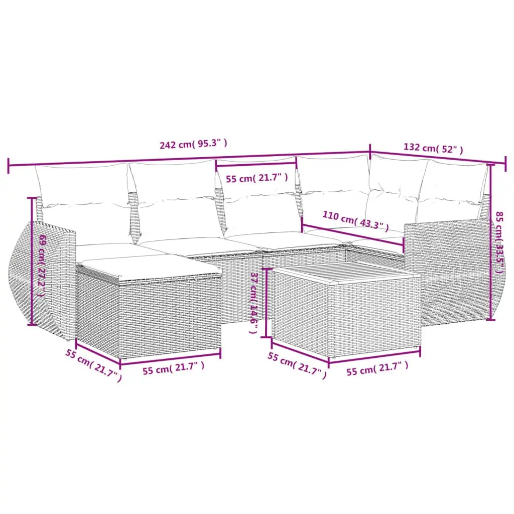 7 Piece Outdoor Patio Sofa Set with Cushions