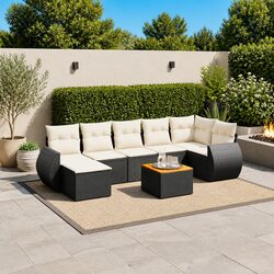 8-Piece Black Modular Garden Sofa Set with Cushions
