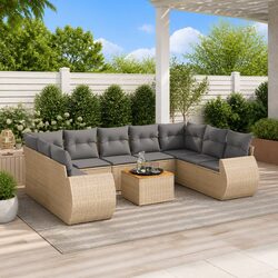 Modular 10-Piece Beige Poly Rattan Garden Sofa Set