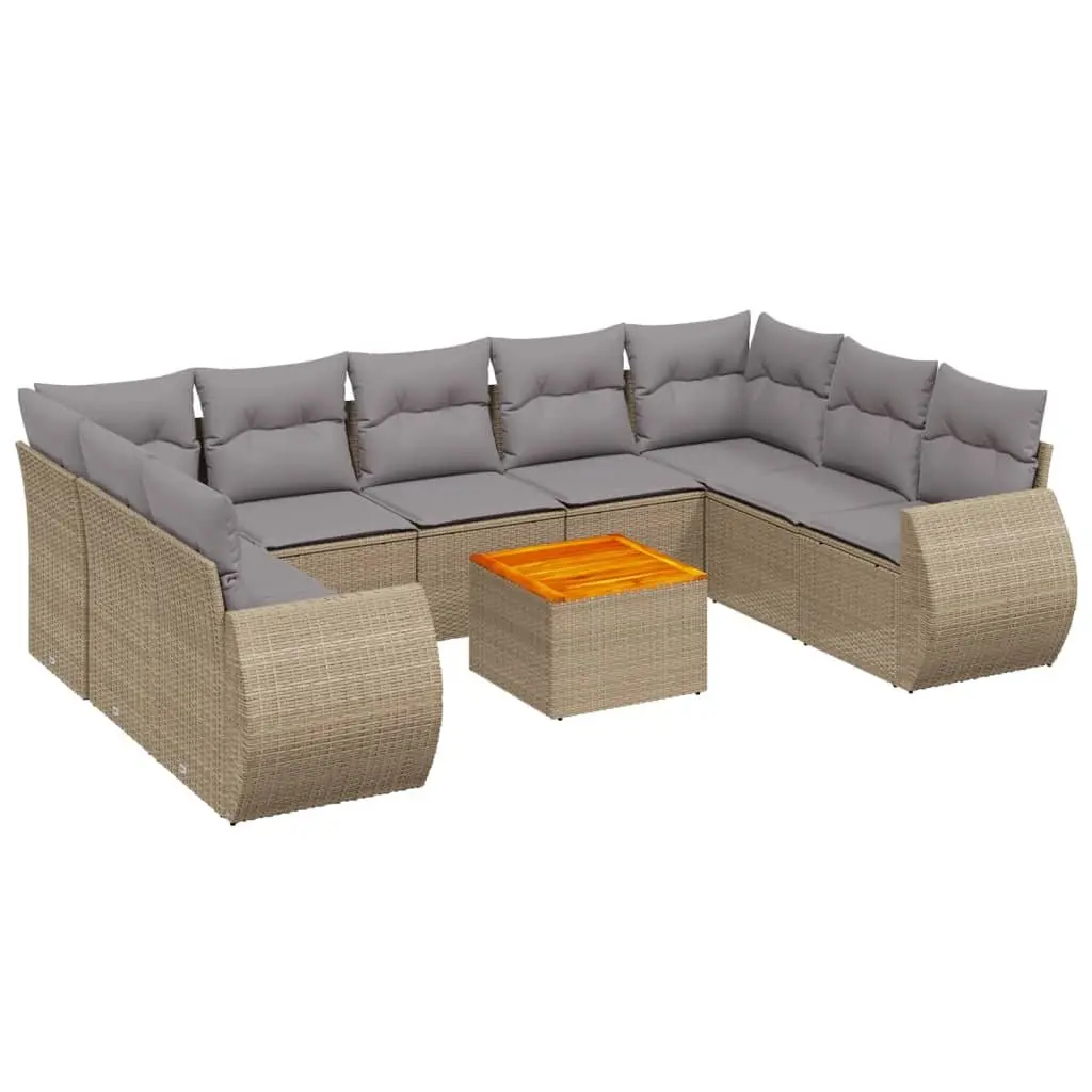 Modular 10-Piece Beige Poly Rattan Garden Sofa Set