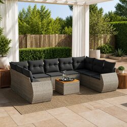 10-Piece Outdoor Furniture Set with Grey Cushions