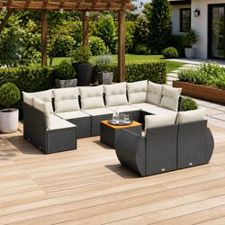 Durable 10 Piece Black Poly Rattan Garden Sofa Set