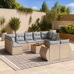 Beige 10-Piece Garden Sofa Set with Durable Poly Rattan