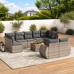 Premium 10-Piece Outdoor Garden Sofa Set with Grey Cushions