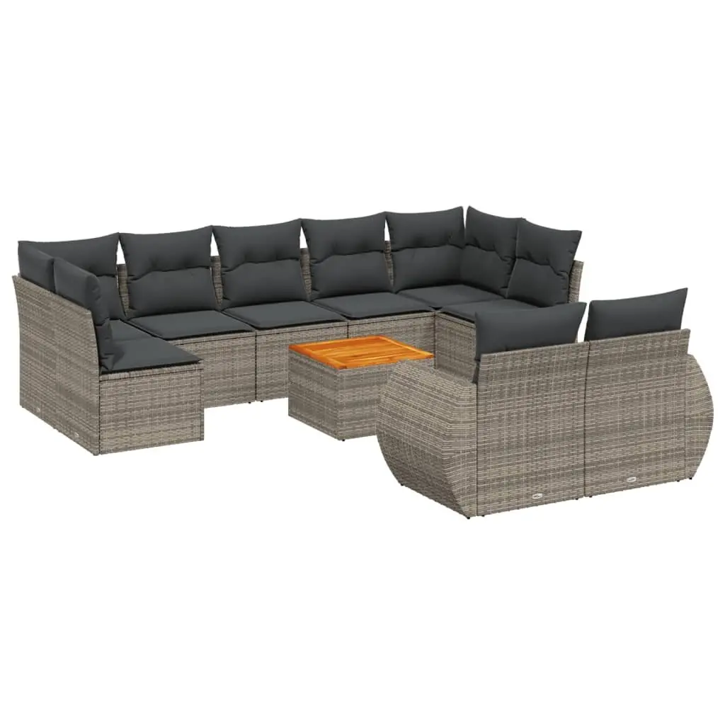 10-Piece Outdoor Garden Sofa Set with Grey Cushions