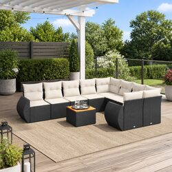 Black Poly Rattan Garden Sofa Set 10 Piece Patio Furniture