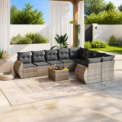 Sturdy 10-Piece Grey Outdoor Garden Sofa Set