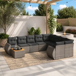Durable 10 Piece Grey Garden Sofa Set with Cushions