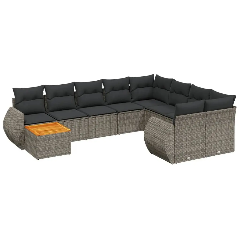 10 Piece Grey Garden Sofa Set with Cushions