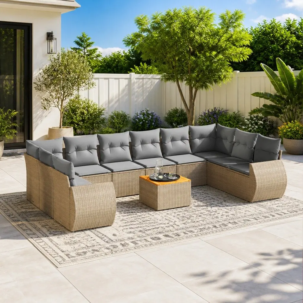 Beige 11 Piece Garden Sofa Set with Cushions for Outdoors