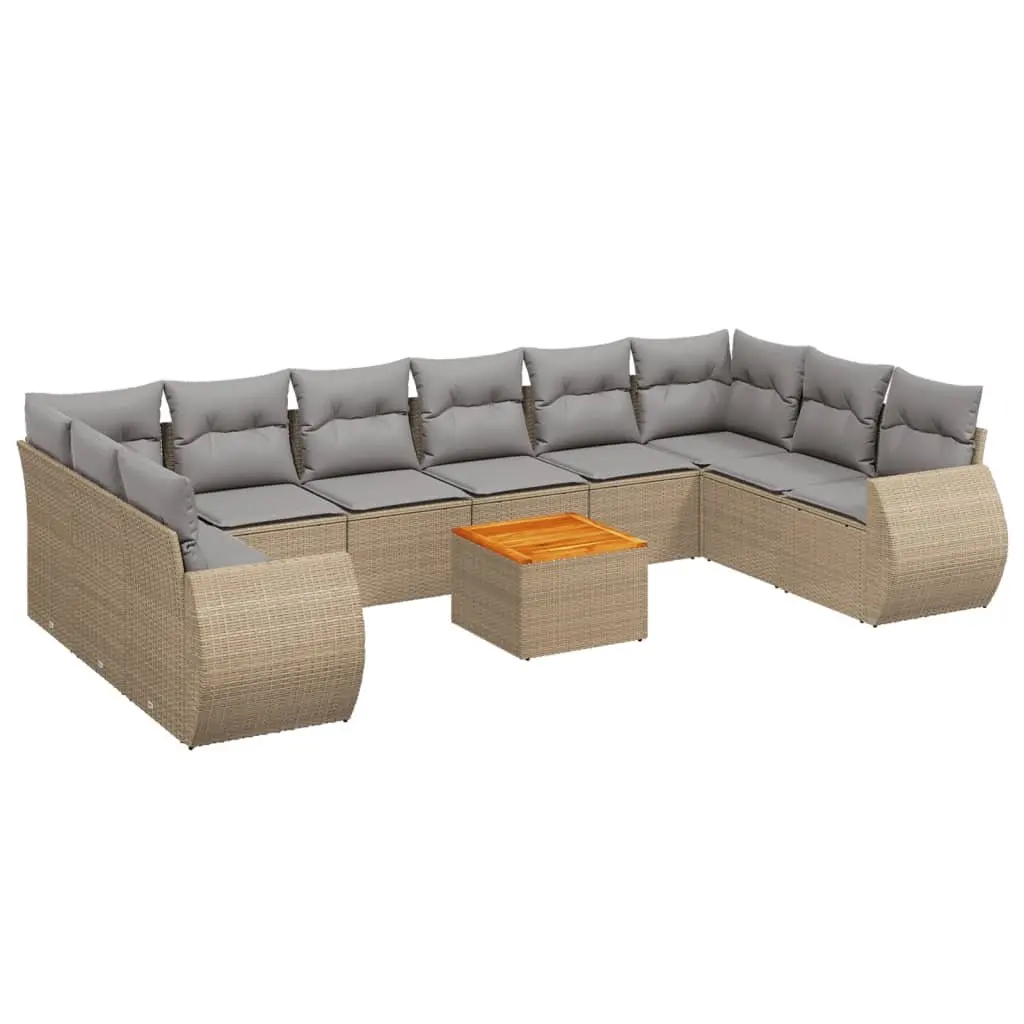 Beige 11 Piece Garden Sofa Set with Cushions for Outdoors