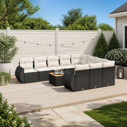 Premium 11 Piece Outdoor Garden Sofa Set in Black Rattan