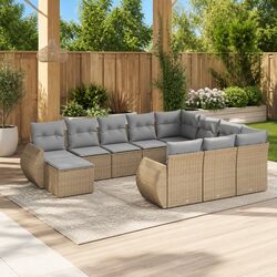 Beige 11-Piece Garden Sofa Set with Cushions