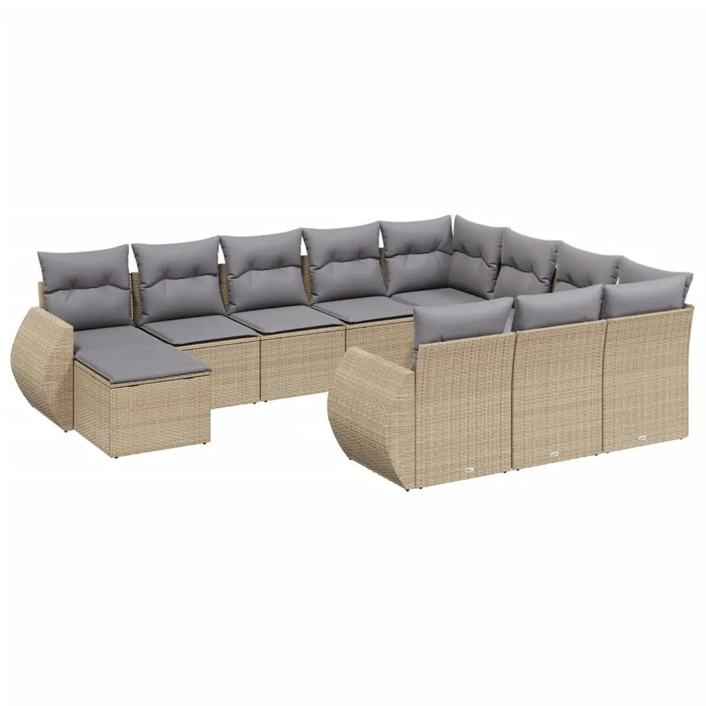 Garden Sofa Set PE Rattan 11 Piece Outdoor Furniture Patio Beige with Cushions