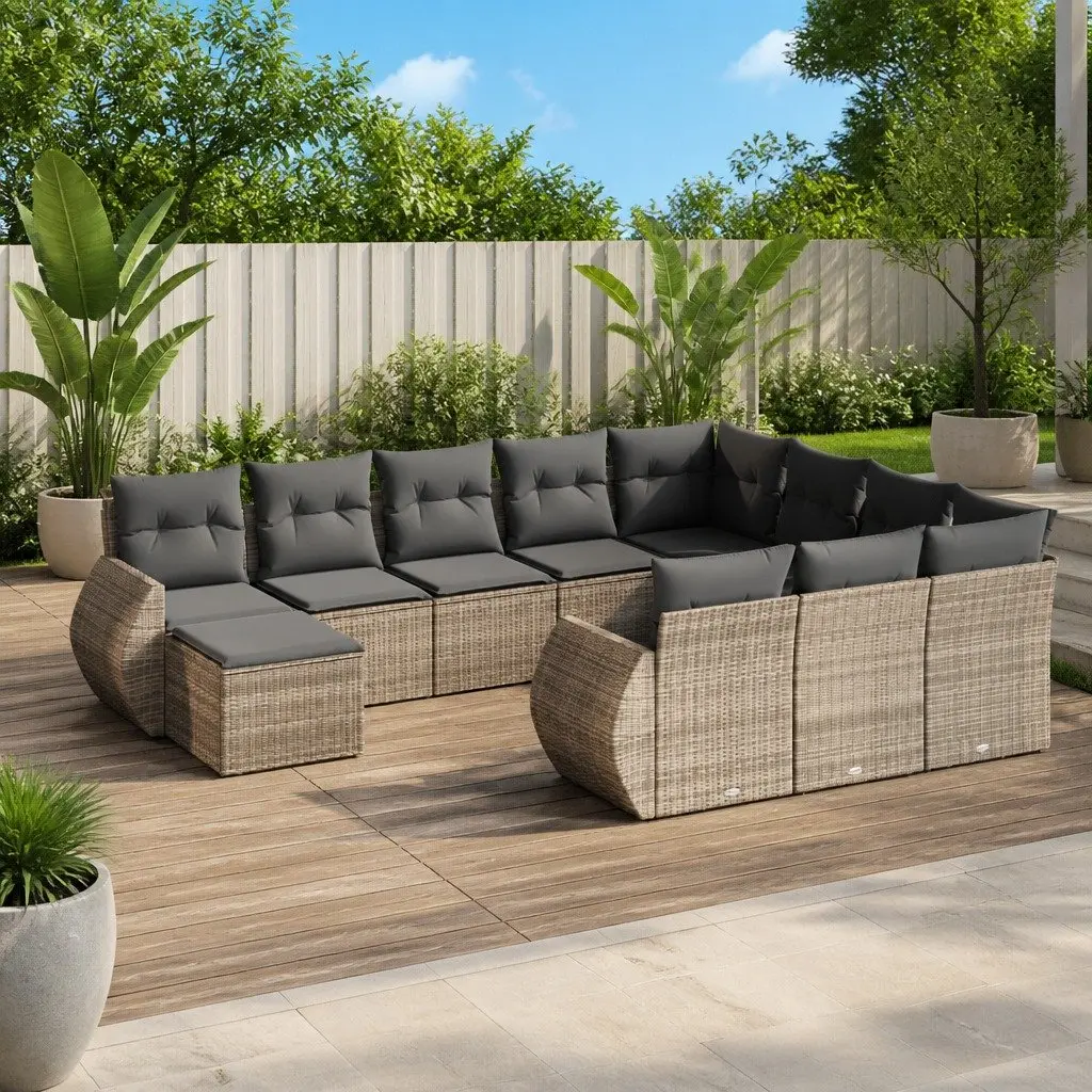Grey Modular 11 Piece Garden Sofa Set with Cushions