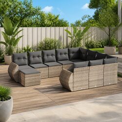 Grey Modular 11 Piece Garden Sofa Set with Cushions