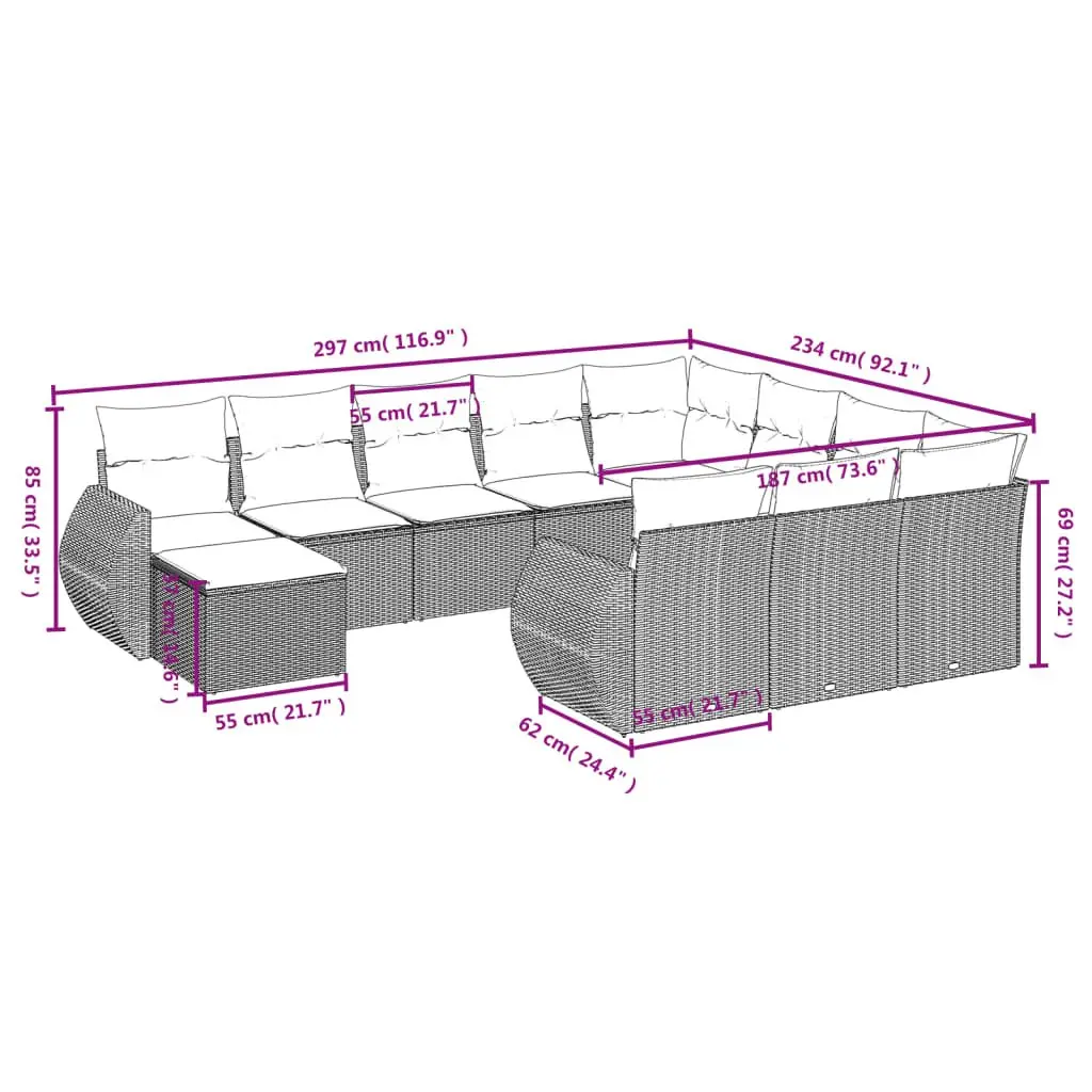 Grey Modular 11 Piece Garden Sofa Set with Cushions