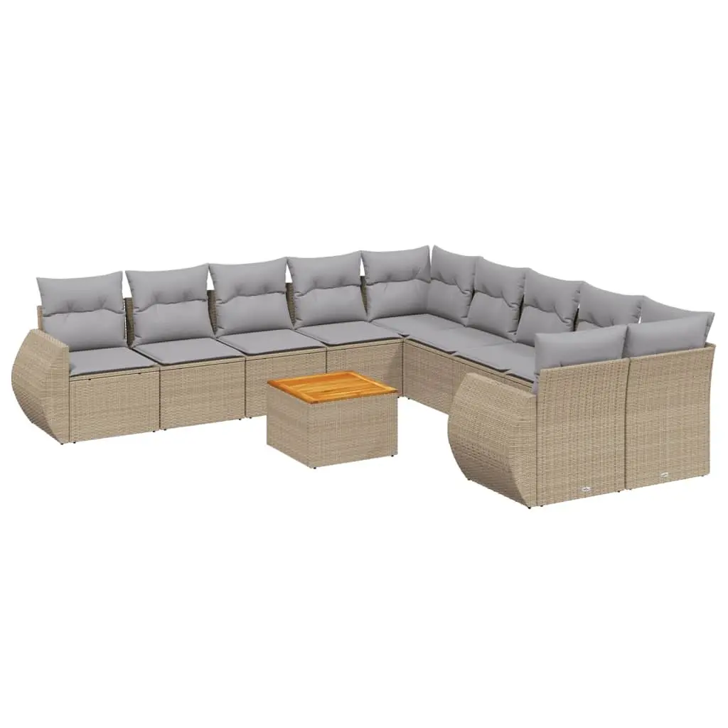 Garden Sofa Set PE Rattan 11 Piece Outdoor Furniture Beige Modular Patio Seating