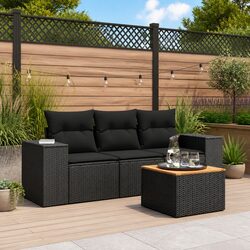 Black 4 Piece Outdoor Garden Sofa Set with Cushions