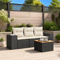 Exceptional 4 Piece Garden Sofa Set in Black Rattan