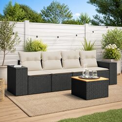 Durable 5 Piece Black Poly Rattan Garden Sofa Set