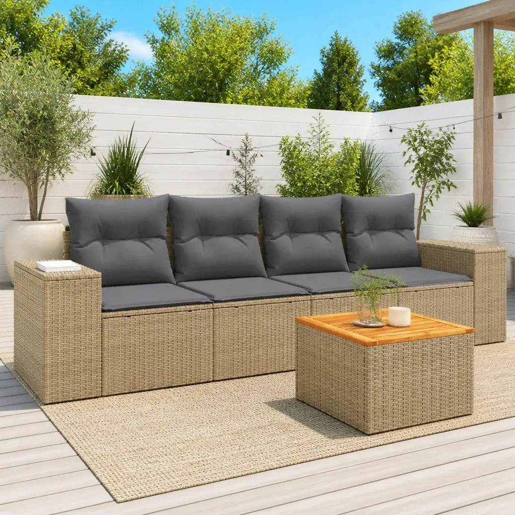 5-Piece Modular Garden Sofa Set with Beige Cushions