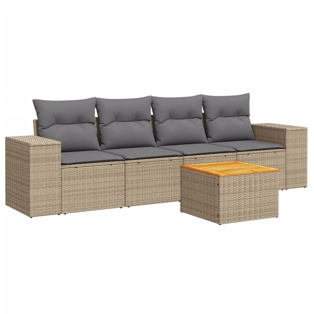 5-Piece Modular Garden Sofa Set with Beige Cushions