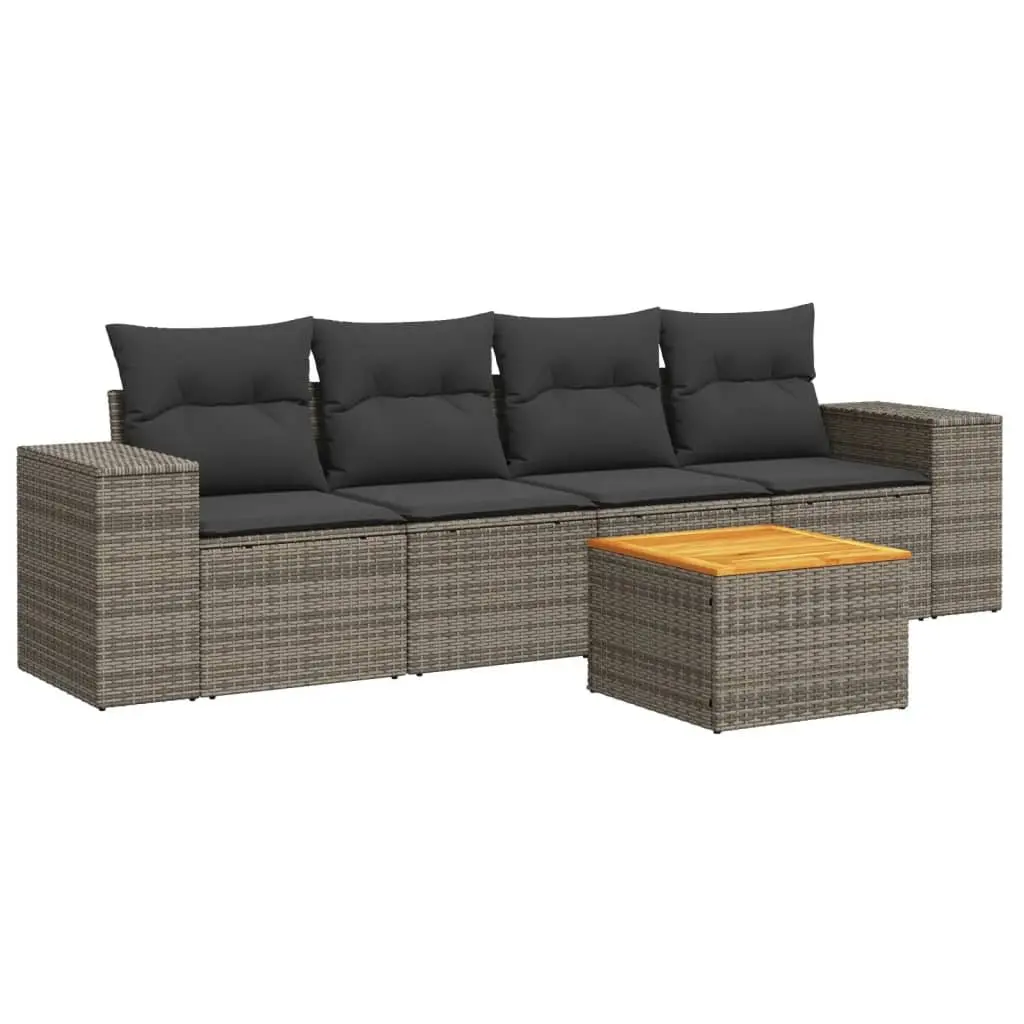 Outdoor Garden Sofa Set 5 Piece Patio Furniture with Cushions Grey Rattan