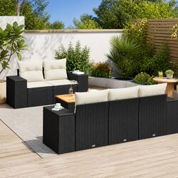 Modular 6-Piece Black Poly Rattan Garden Sofa Set