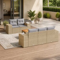 6-Piece Patio Furniture Set with Cushions in Beige