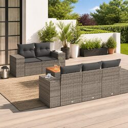 Premium 6 Piece Garden Sofa Set Grey Poly Rattan
