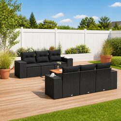 7 Piece Outdoor Sofa Set in Black with Cushions