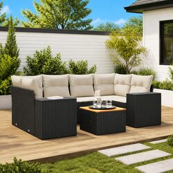 Durable 7 Piece Black Garden Sofa Set for Outdoor Spaces