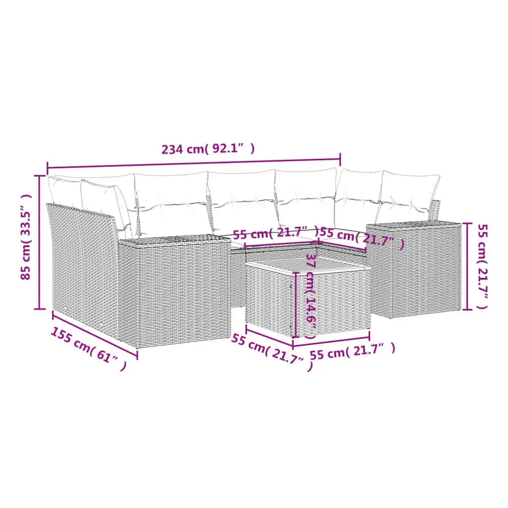 7 Piece Beige Modular Garden Sofa Set with Cushions
