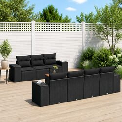 8-Piece Modular Garden Sofa Set in Black Poly Rattan