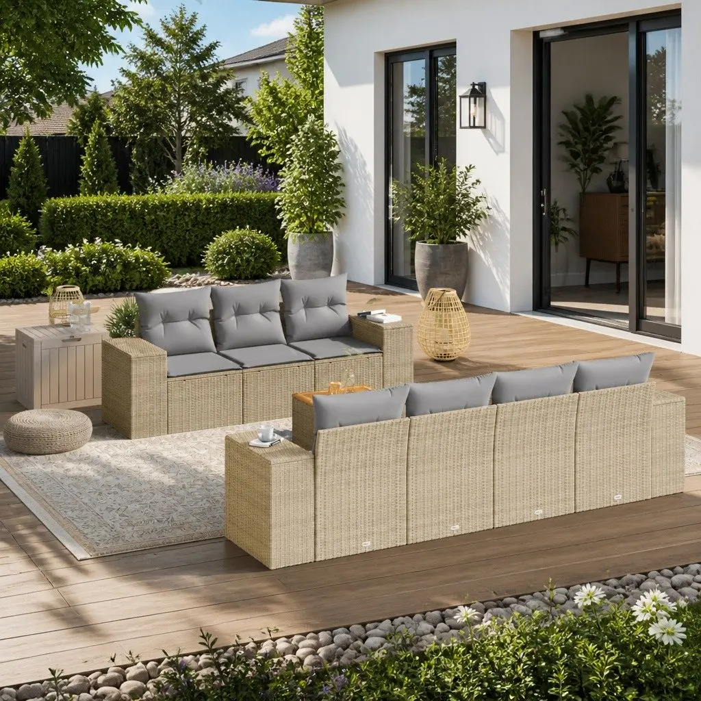 8 Piece Modular Garden Sofa Set with Cushions in Beige